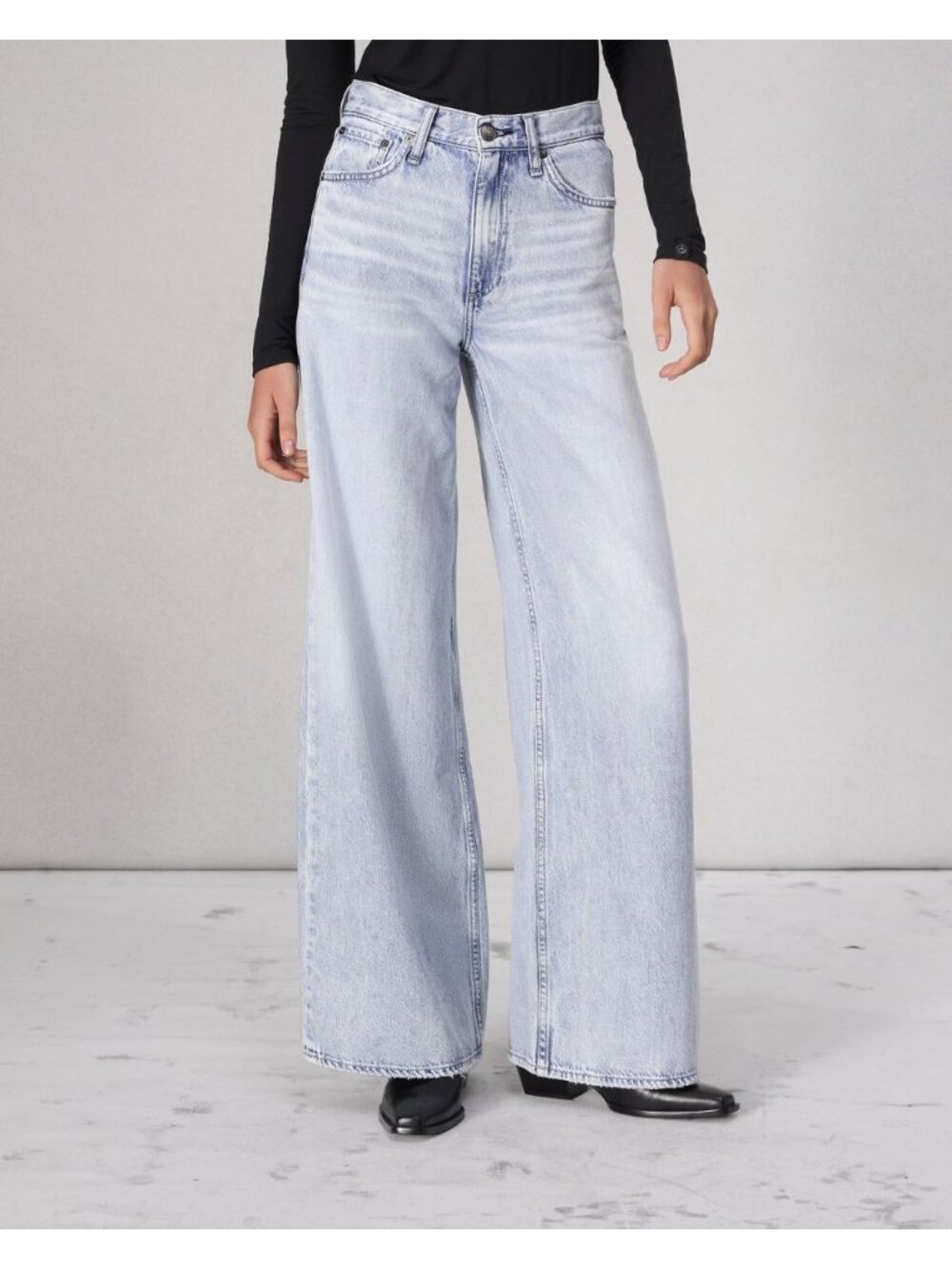 Rag & Bone Women 28 Sofie Ultra Wide Leg Jean High Rise Stretch Denim Light Wash